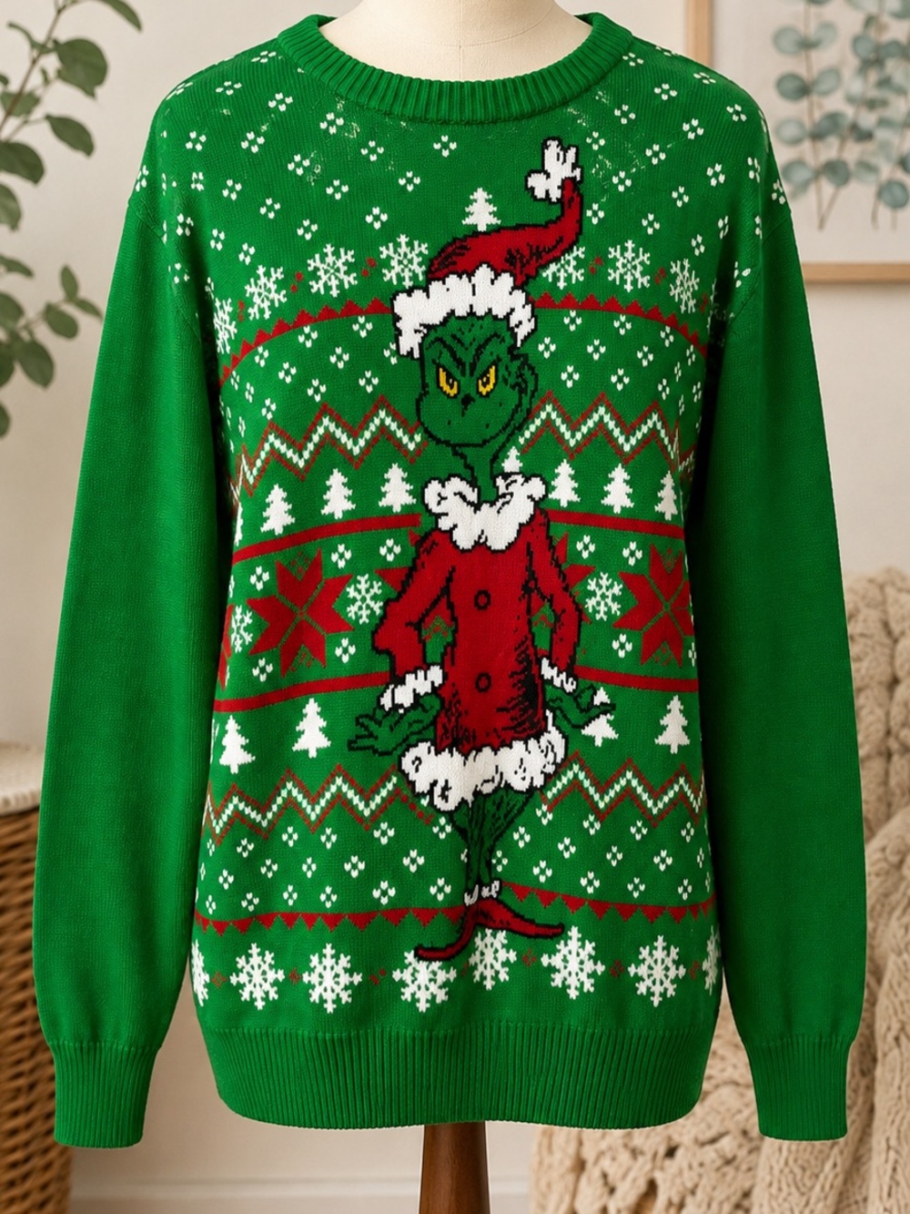 The Grinch Christmas Ugly Sweater Green Size Large Dr. Seuss Holiday Pullover